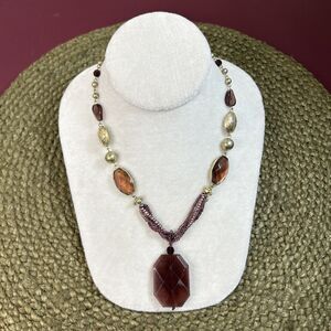 Burnt Amethyst Necklace With Synthetic Stones Seed Beading